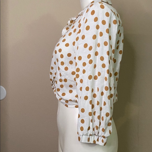 Zara White & Tan Polka Dots cropped viscose summer top 💕💕 M - Picture 6 of 8